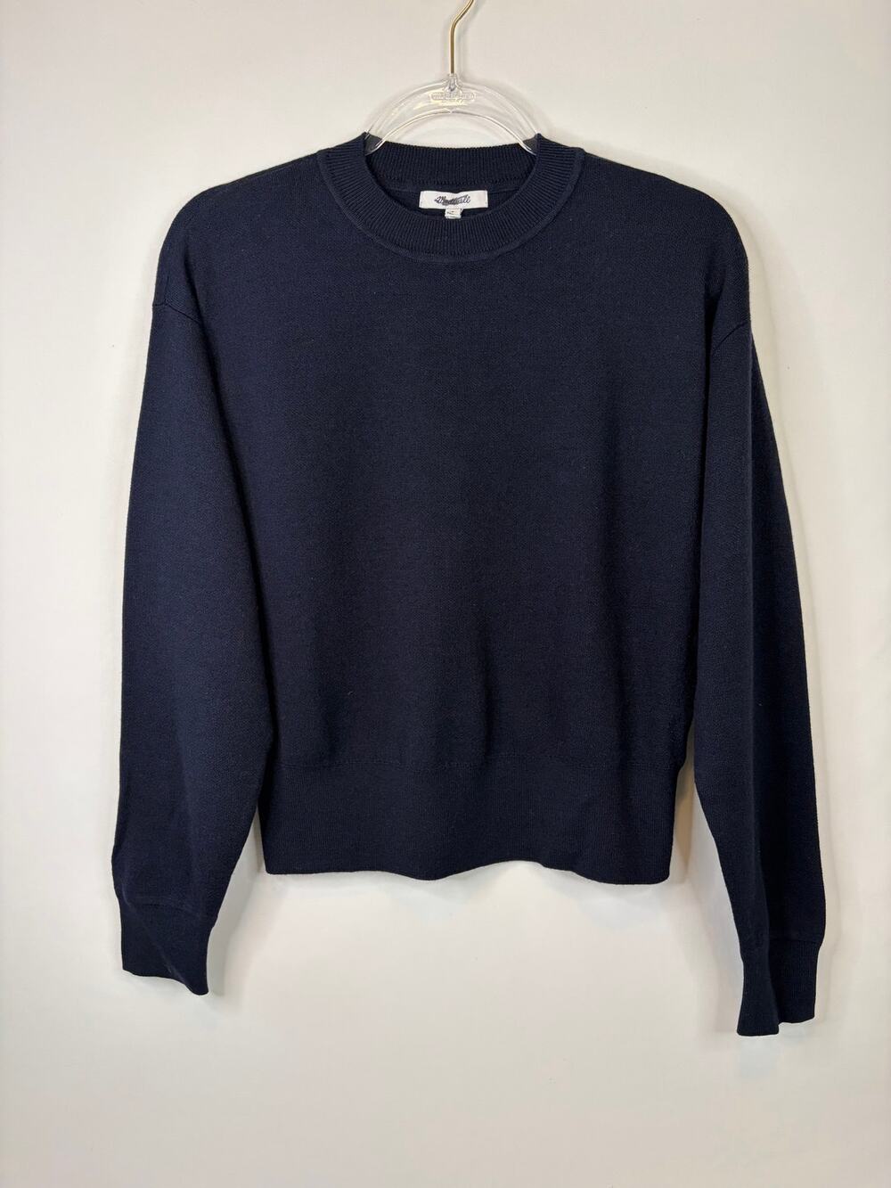 Madewell The Casey Crewneck Sweater in Merino-Silk Blend Navy Blue Small NEW